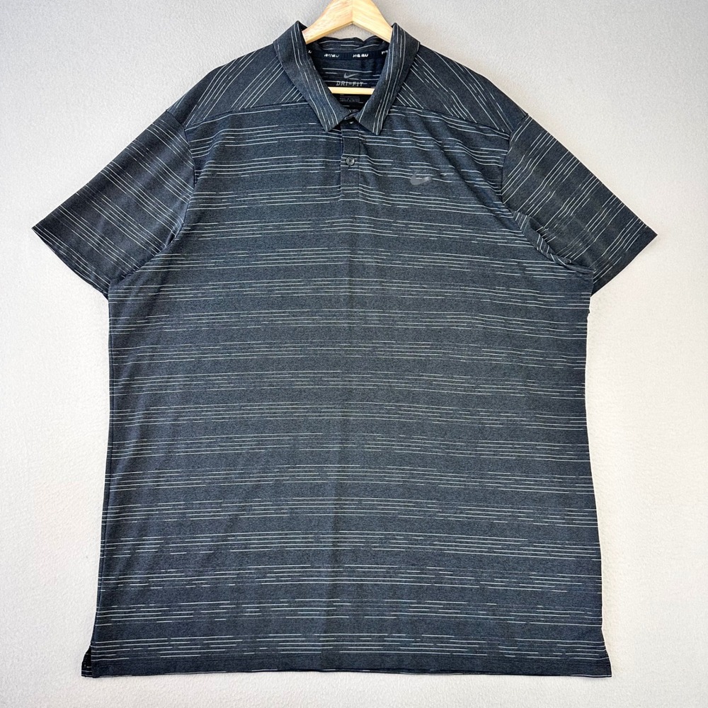 Nike Heather Textured Dry Polo Shirt Mens XL Black Striped Performance Tech Golf